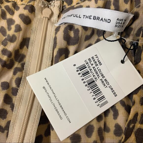 Faithfull The Brand Marie Louise Midi Dress leopard animal print sz 10 - Picture 7 of 7